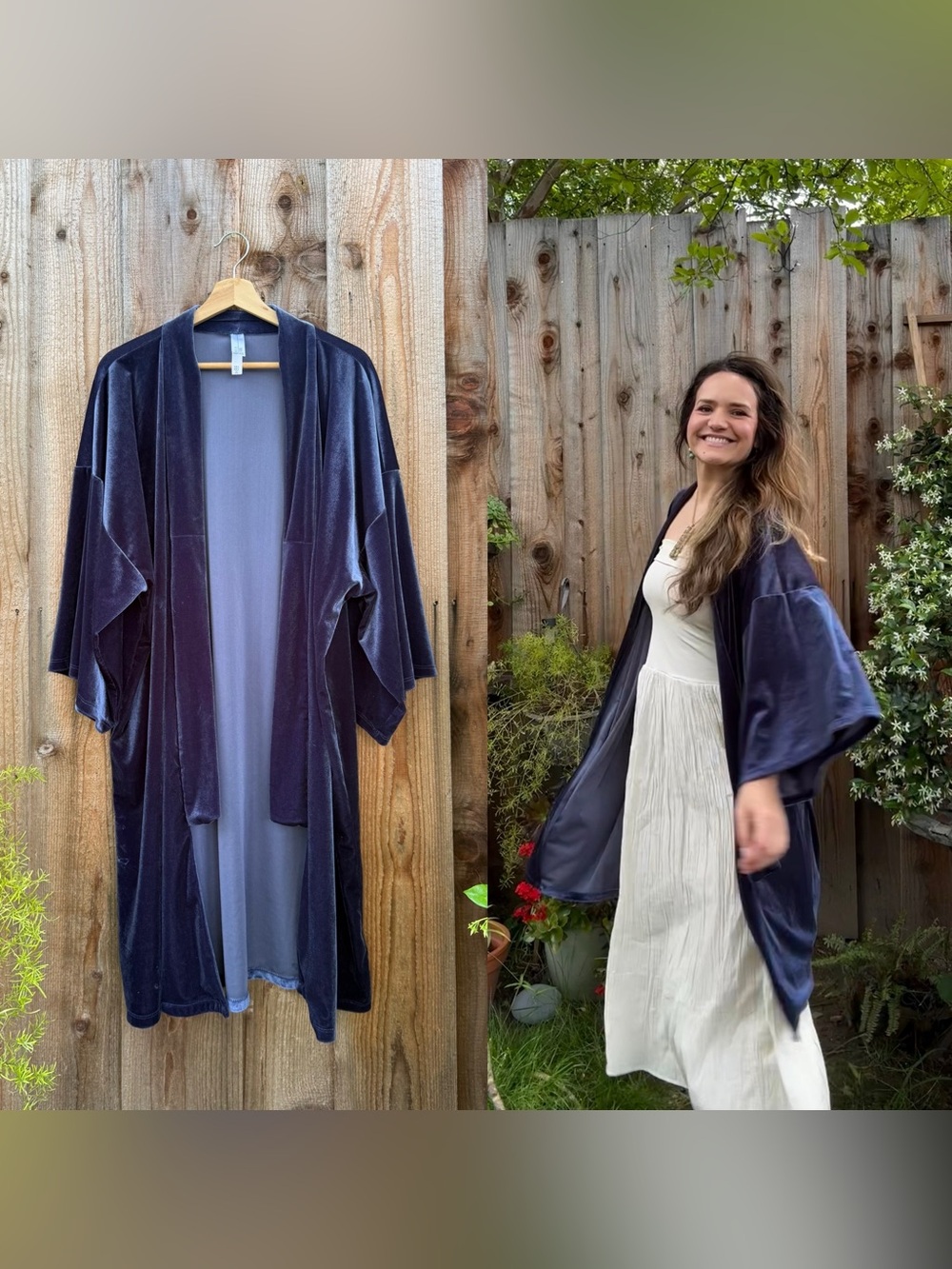 Vintage Violet Blue Velvet Kimono Robe Duster Cardigan 🌿